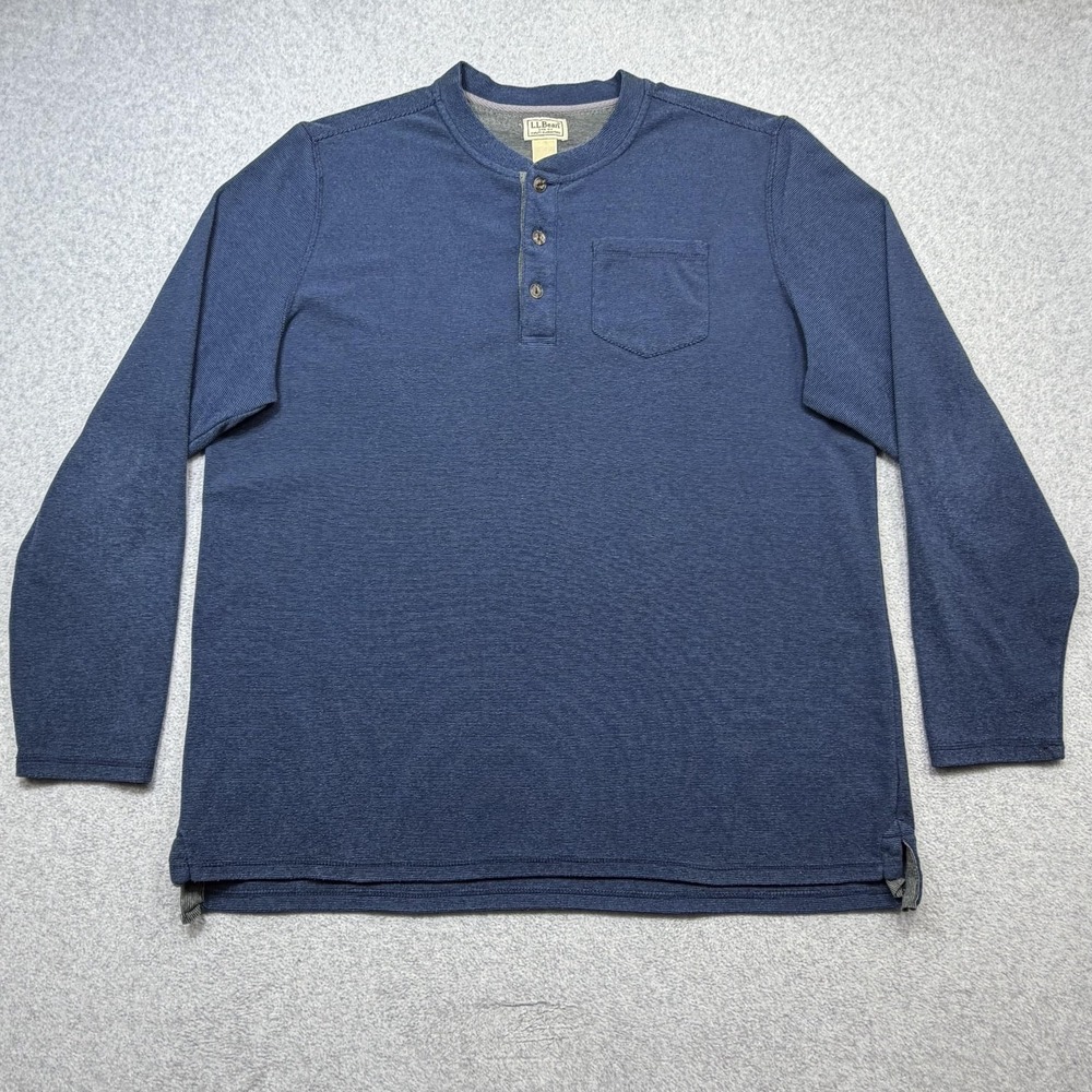 LL Bean Henley Shirt Mens XLT Blue Layering Fleece Pullover Pocket Outdoor